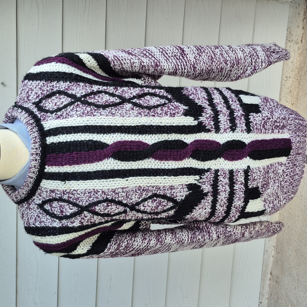FORUM Purple Beige Black Weave Acrylic Mens‎ Medium Oversized Sweater VTG Y2K